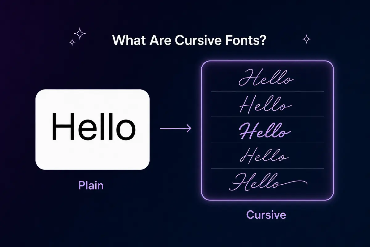 Plain text transformed into multiple copy-paste cursive font styles, showing the before and after look of handwritten Unicode text.