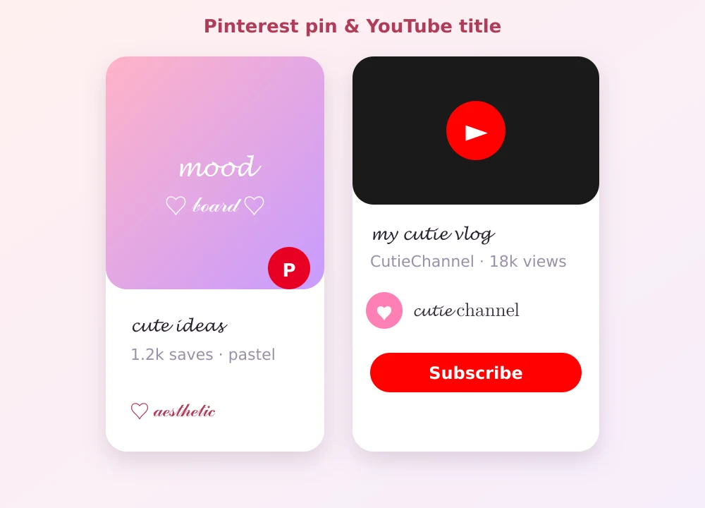 Pinterest pin and YouTube video thumbnail using cute fonts for the titles