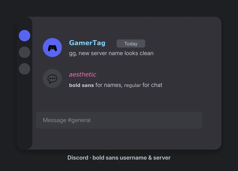 Discord chat with a bold sans serif username and server message text