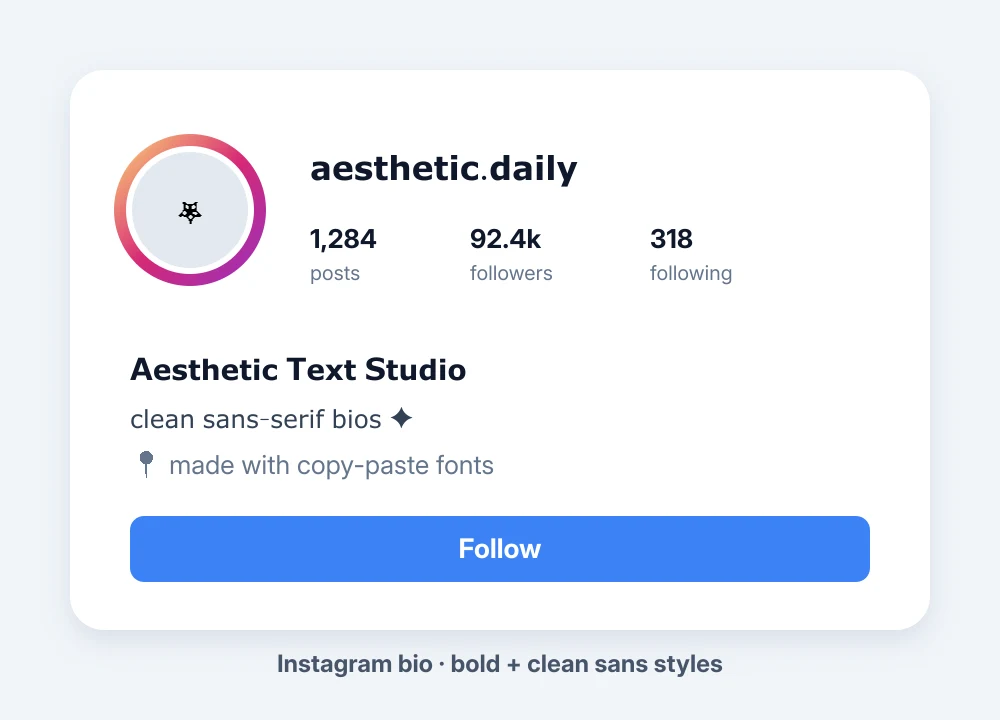 Instagram profile bio using a bold sans serif username and clean sans serif bio text