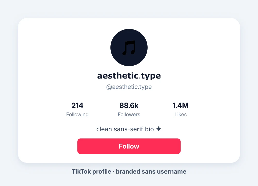 TikTok profile with a bold sans serif username and a clean sans serif bio